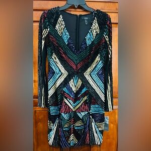 GORGEOUS Aidan Mattox Black Multi Sequined Cocktail Dress